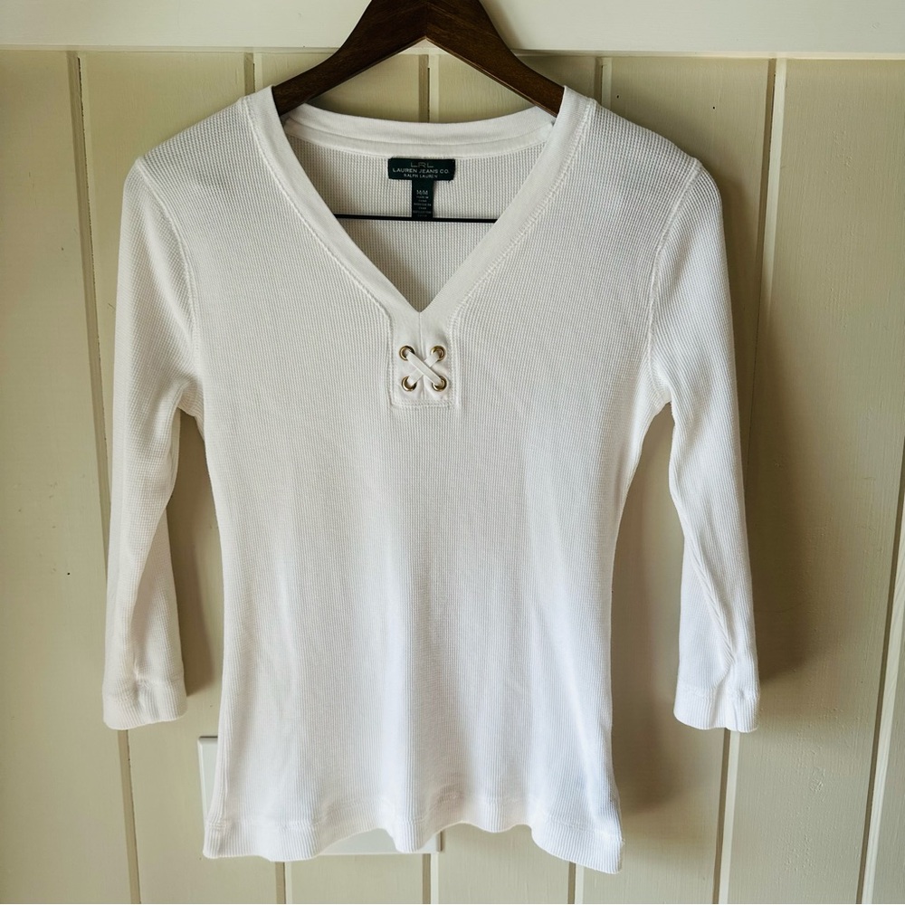 Women’s Lauren Ralph Lauren Cream V-Neck Blouse, Size Medium